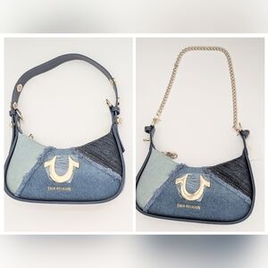 NWOT True Religion Patchwork Jean/Denim Bag/Purse w/ Interchangeable Strap/Chain